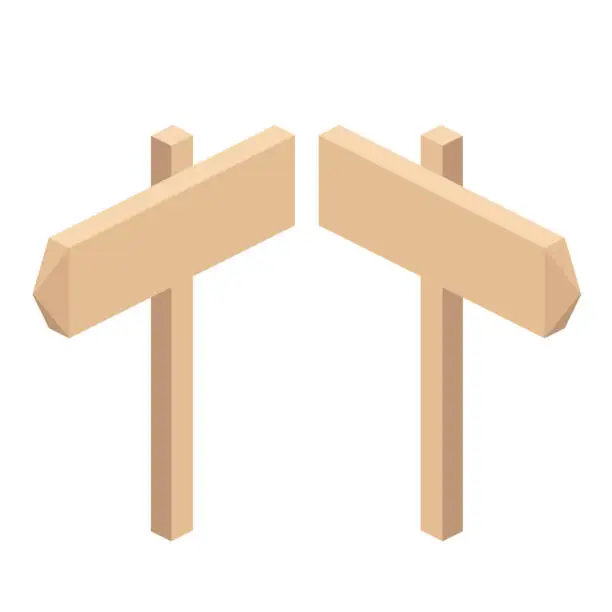 Vector illustration of wooden arrow direction signs, road sign indicating the direction