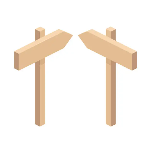 Vector illustration of vector wooden road sign indicating the direction