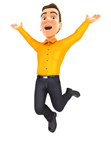 3d man is jumping, illustration with isolated white background