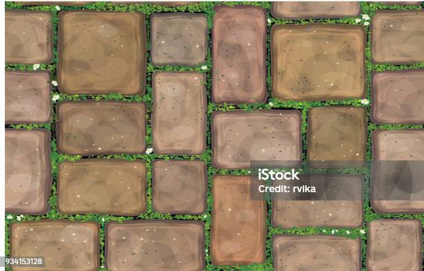 Vector Seamless Texture Brown Stones Pavement Covered Grass Stock Illustration - Download Image Now