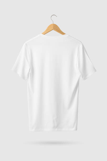 istock White V-Neck T-Shirts Mock-up hanging, rear side view. 934194410