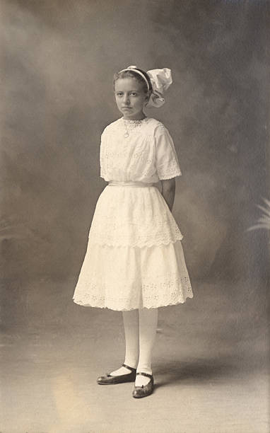 istock Young girl in white dress, 1908 93419647