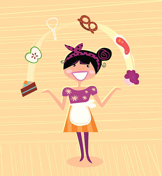 Mother - kitchen super hero vector art illustration