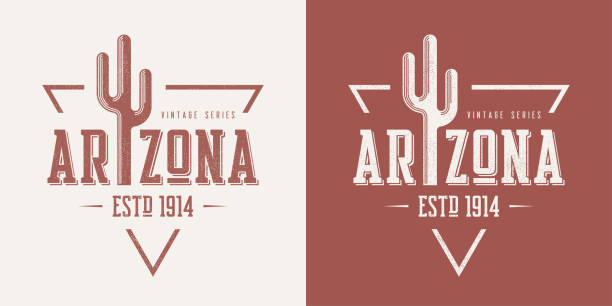 arizona państwa teksturowane vintage wektor t-shirt i projekt odzieży, typografii, nadruk, logo, plakat. - arizona phoenix desert tucson stock illustrations