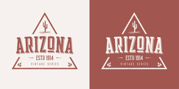 arizona devlet dokulu vintage vektör t-shirt ve konfeksiyon tasarım, tipografi, baskı, logo, afiş. - saguaro kaktüsü stock illustrations