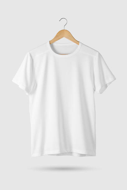 istock Blank White T-Shirt Mock-up on wooden hanger, front side view. 934203182