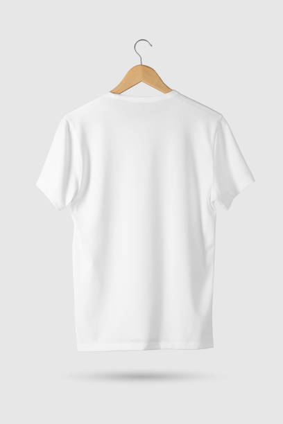 istock Blank White T-Shirt Mock-up on wooden hanger, rear side view. 934203232