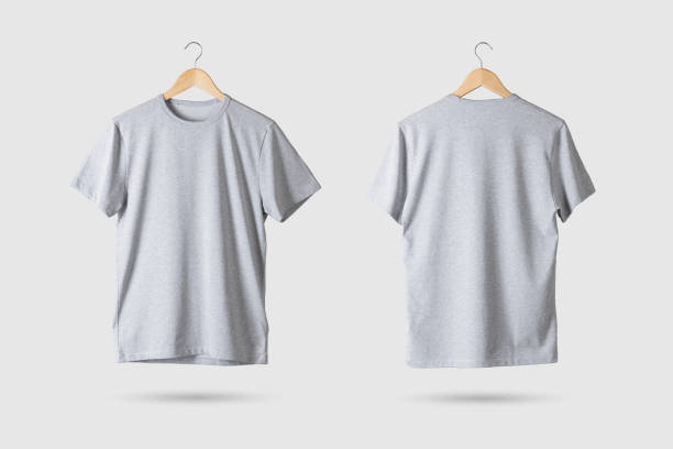 istock Grey T-Shirt Mock-up on wooden hanger, front and rear side view. 934203338