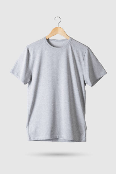 istock Grey T-Shirt Mock-up on wooden hanger, front side view. 934203440