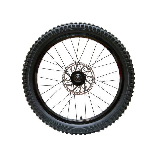 bicycle wheel isolated on while background - bicycle wheel tire spoke imagens e fotografias de stock