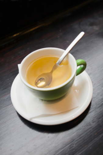 small cup of tea on a wooden table