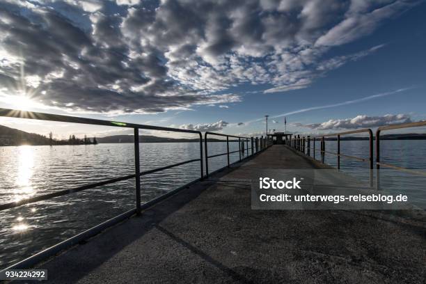 Sunset With Jetty At Lake Constance Stock Photo - Download Image Now - Cloud - Sky, Footbridge, Bodensee