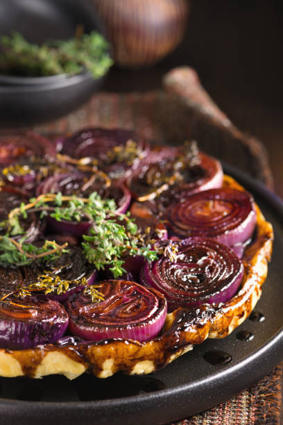 French traditional rustic onion Tarte tatin stock photo