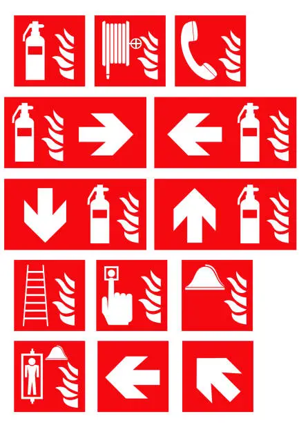 Vector illustration of Collection of fire protection signs, vector