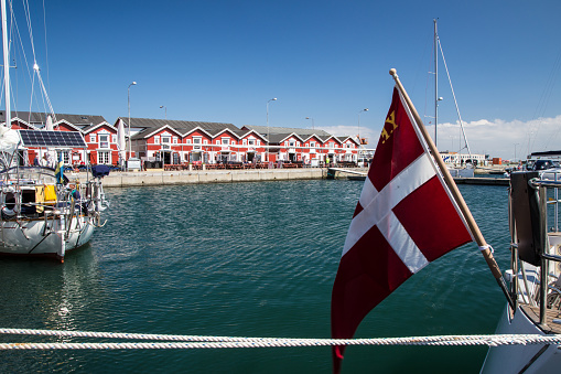 Danish flag at the harbor of Skagen