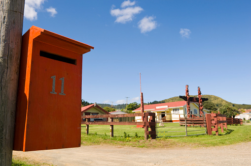 Letter boxes lined up on the road outside Grabben Gullen, a town in south-west New South Wales.  The name originates from an Aboriginal language meaning \