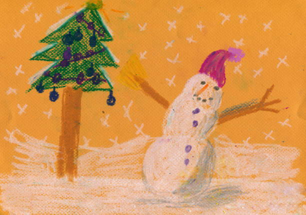 Christmas tree and snowman stock photo