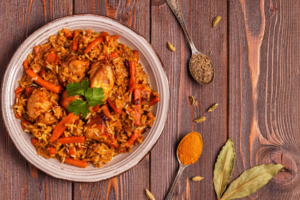 istock Pilaf (biryani) on a wooden background 934255730