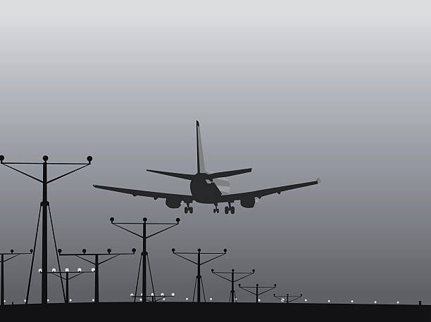 airplane landing vector art illustration