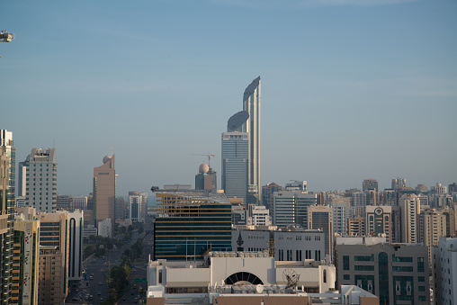 ABU DHABI, UNITED ARAB EMIRATES - JUNE 15, 2014 - Abu Dhabi Downtown view from the skyscrapper