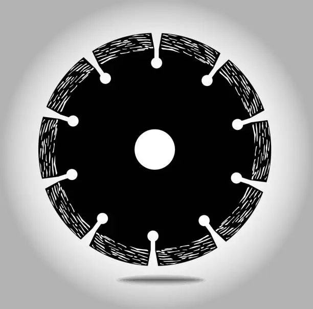 Vector illustration of Cutting disk with diamonds - Diamond disc for concrete on the white background