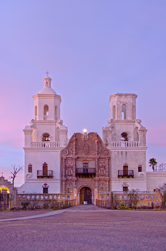 The San Xavier del Bac Mission stands on the Tohono O'odham Indian Reservaton near Tucson, Arizona.