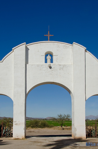 The San Xavier del Bac Mission stands on the Tohono O'odham Indian Reservaton near Tucson, Arizona.