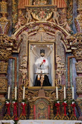 The altar inside the San Xavier del Bac Mission near Tucson, Arizona is very ornate.