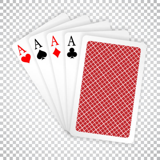 cztery asy w pięciu kartach do gry w pokera z tylnym designem. zwycięski układ pokerowy - number card stock illustrations