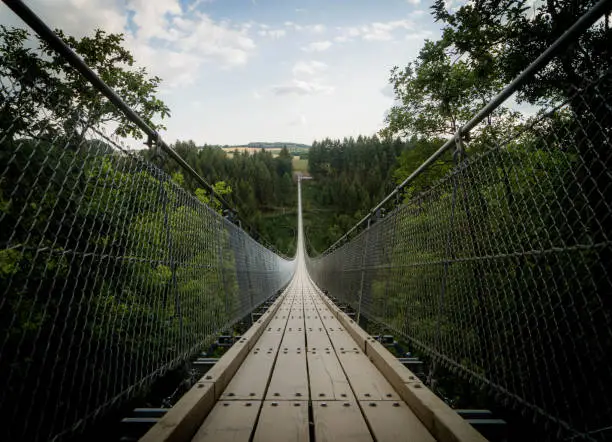 The suspension bridge in Germany that has span range of 360 metres and is up to 100 metres above ground.
