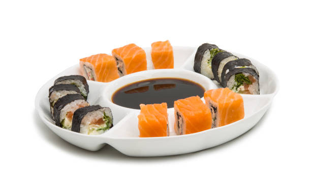 istock Japanese sushi rolls isolated 934274512