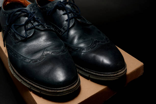 istock Pair of black leather shoes for men 934277190