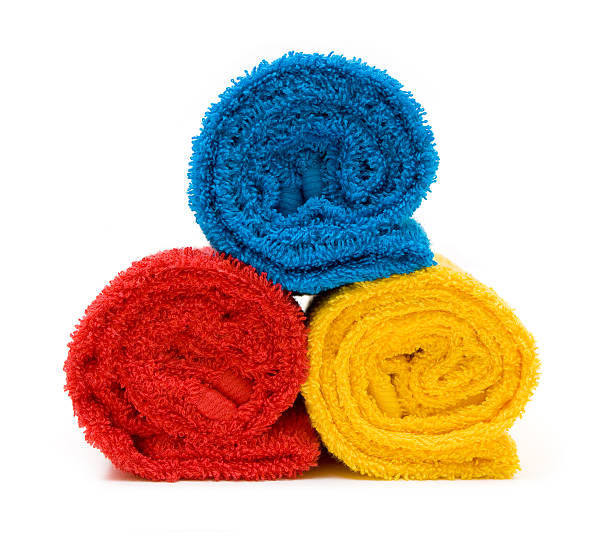 istock Colorful towels isolated on white background 93428135