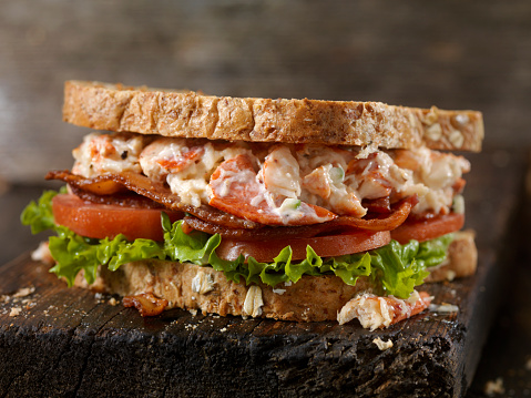 Creamy Lobster Salad, BLT Sandwich on Toasted Whole Grain Bread