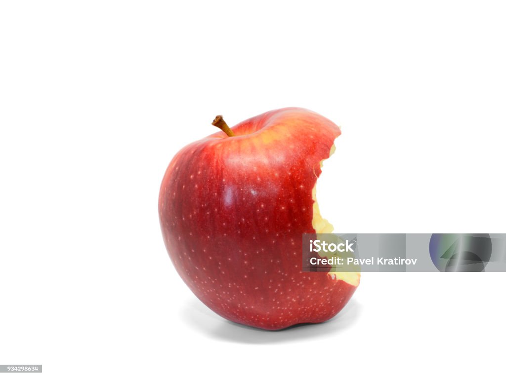 bitten juicy red apple isolated on white background Apple - Fruit Stock Photo