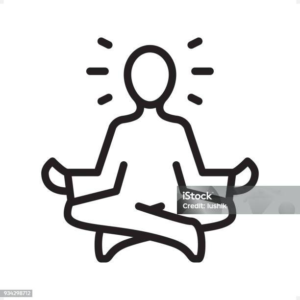 Meditating Guru Sitting Lotus Position Outline Icon Pixel Perfect Stock Illustration - Download Image Now