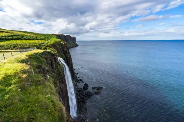 Kilt Rock and Mealt Waterfall, one of the most famous landmark in the Isle of Skye, Scotland, Britain