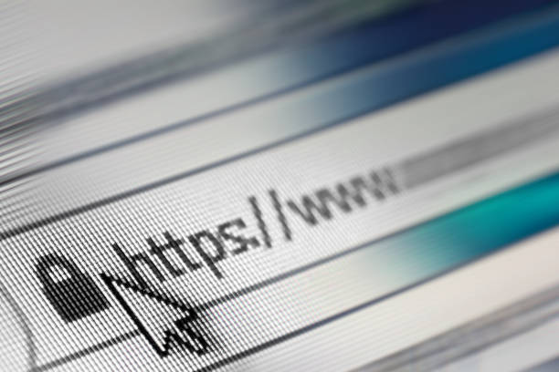 Closeup of Http Address in Web Browser in Shades of Blue - Shallow Depth of Field stock photo