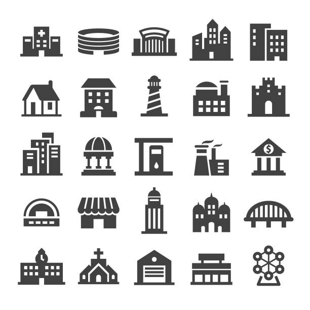 illustrazioni stock, clip art, cartoni animati e icone di tendenza di icone edifici - smart series - city symbol immagine