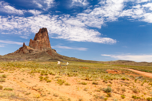 Famous El Capitan rising 457 meters above the surrounding terrain, seen from U.S. Route 163 to Monument Valley Navajo Tribal Park