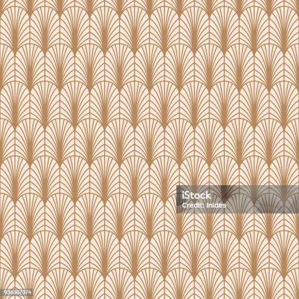 Art Deco Gold Line Geometric Style Pattern Stock Illustration - Download Image Now - Pattern, Art Deco, Feather