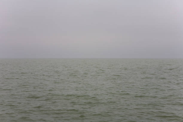 istock Bad weather over a lake with a gray and characterless sky. Simple image for backgrounds. 934316390