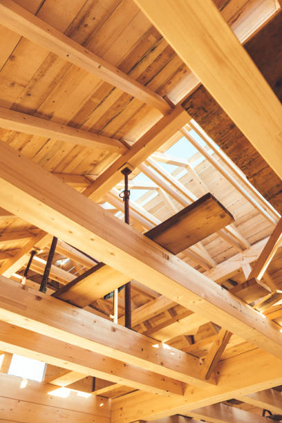istock Structure of a wooden house under construction 934318614