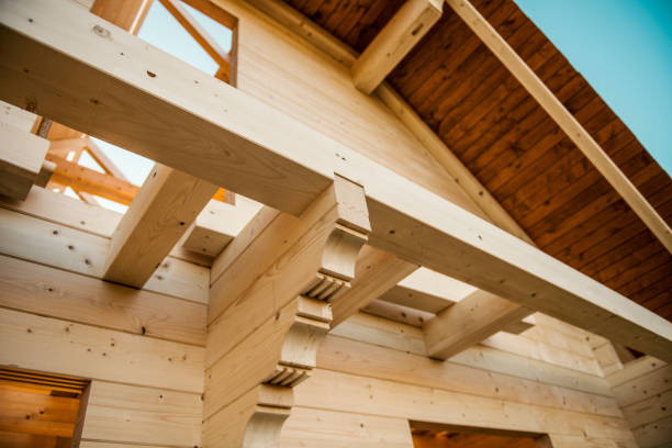 istock Structure of a wooden house under construction 934318662