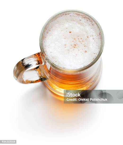 Top View Of Mug Of Light Beer Isolated On White Background Stock Photo - Download Image Now