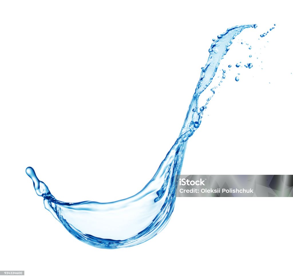 spruzzo d'acqua blu isolato su sfondo bianco - Foto stock royalty-free di Acqua