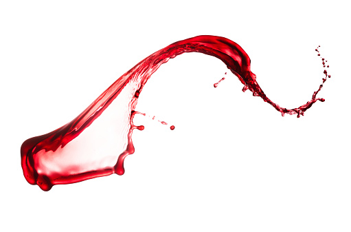 single splash of red wine isolated on white background