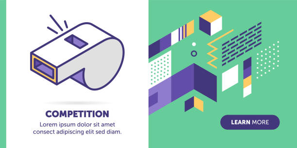 Competition Banner Whistle vector banner illustration also contains icon for the topic. loud whistle sound stock illustrations
