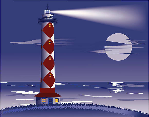 Lighthouse at night. vector art illustration