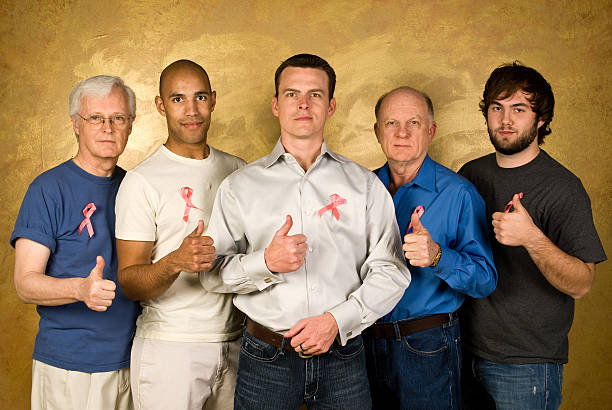 Men Showing Their Support for Breast Cancer Awareness stock photo